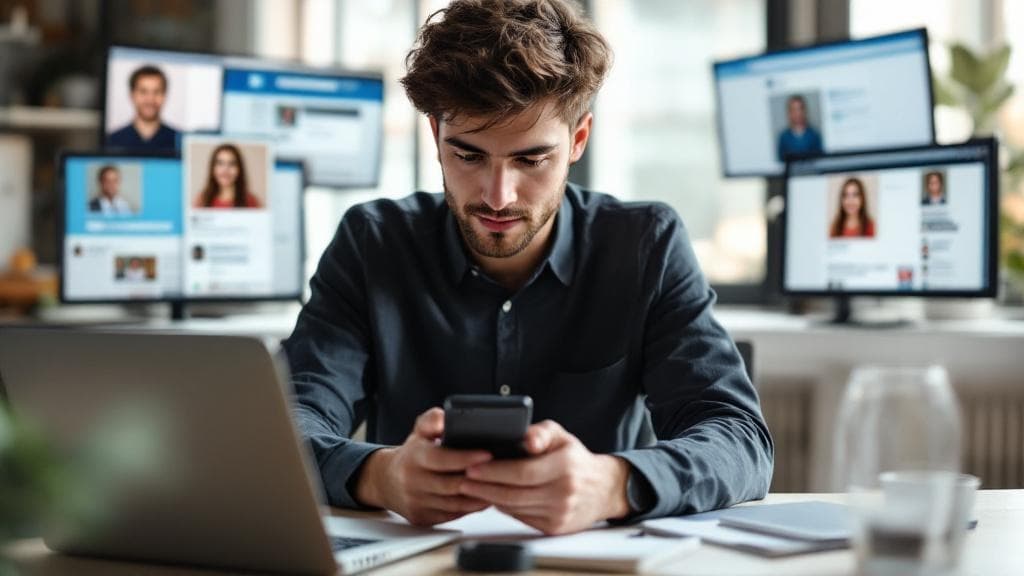 Professional managing their digital identity across multiple platforms